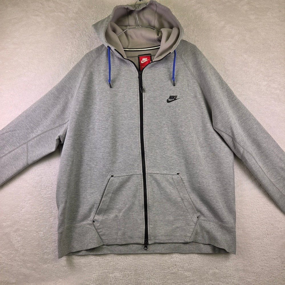 Nike Mens Full Zip Hoodie Heather Grey Blue Drawstring Sweatshirt Large